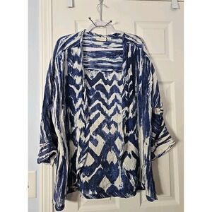 Chico's Kimono Oversized Sleeves Size 3 16/18 Women's Lightweight Blue Pattern